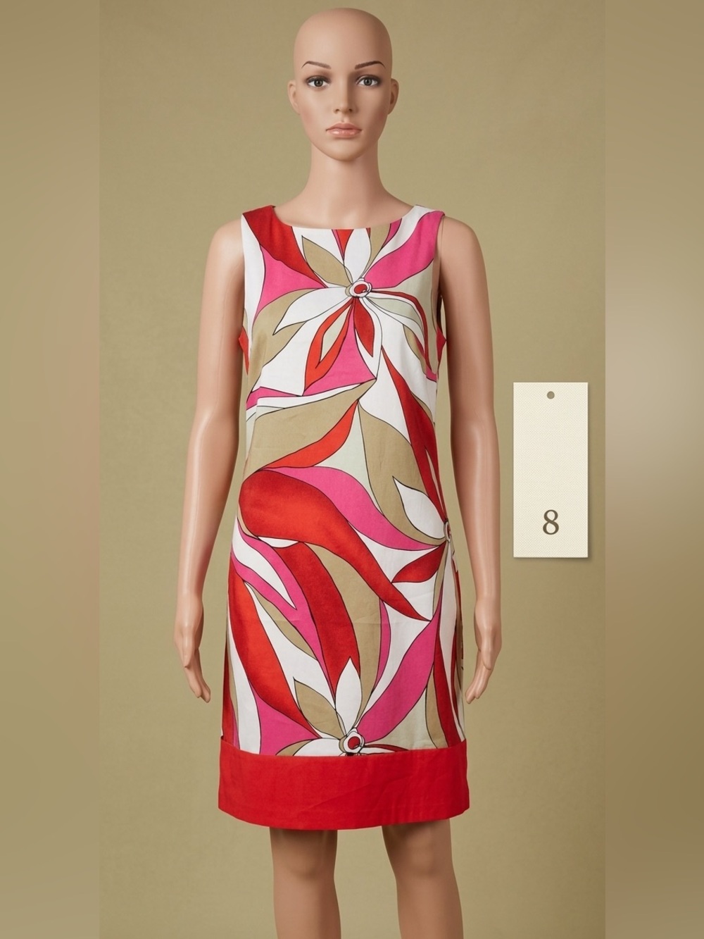 AB Studio Red and Tan Abstract Print Shift Dress size 8 original price 60$ mediu